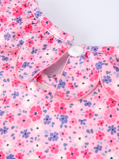 Girls Valentine's Day Floral Ruffle Smocking Dress