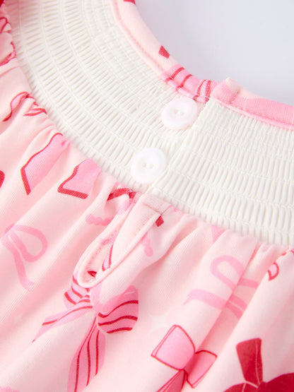 Girls' Valentine's Day Heart Bow Embroidered Dress