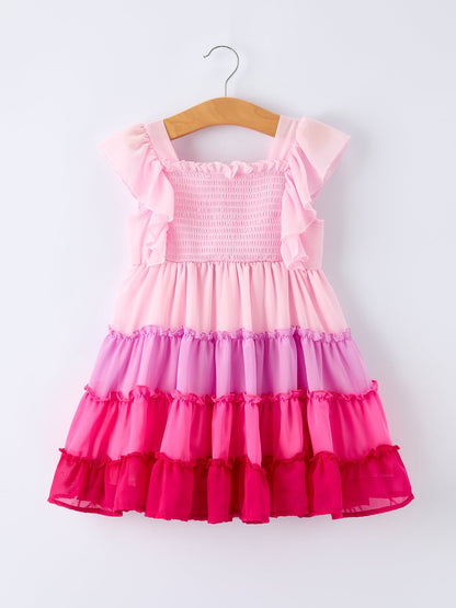 Ombre Ruffle Dress for Girls – Pink Gradient Layers