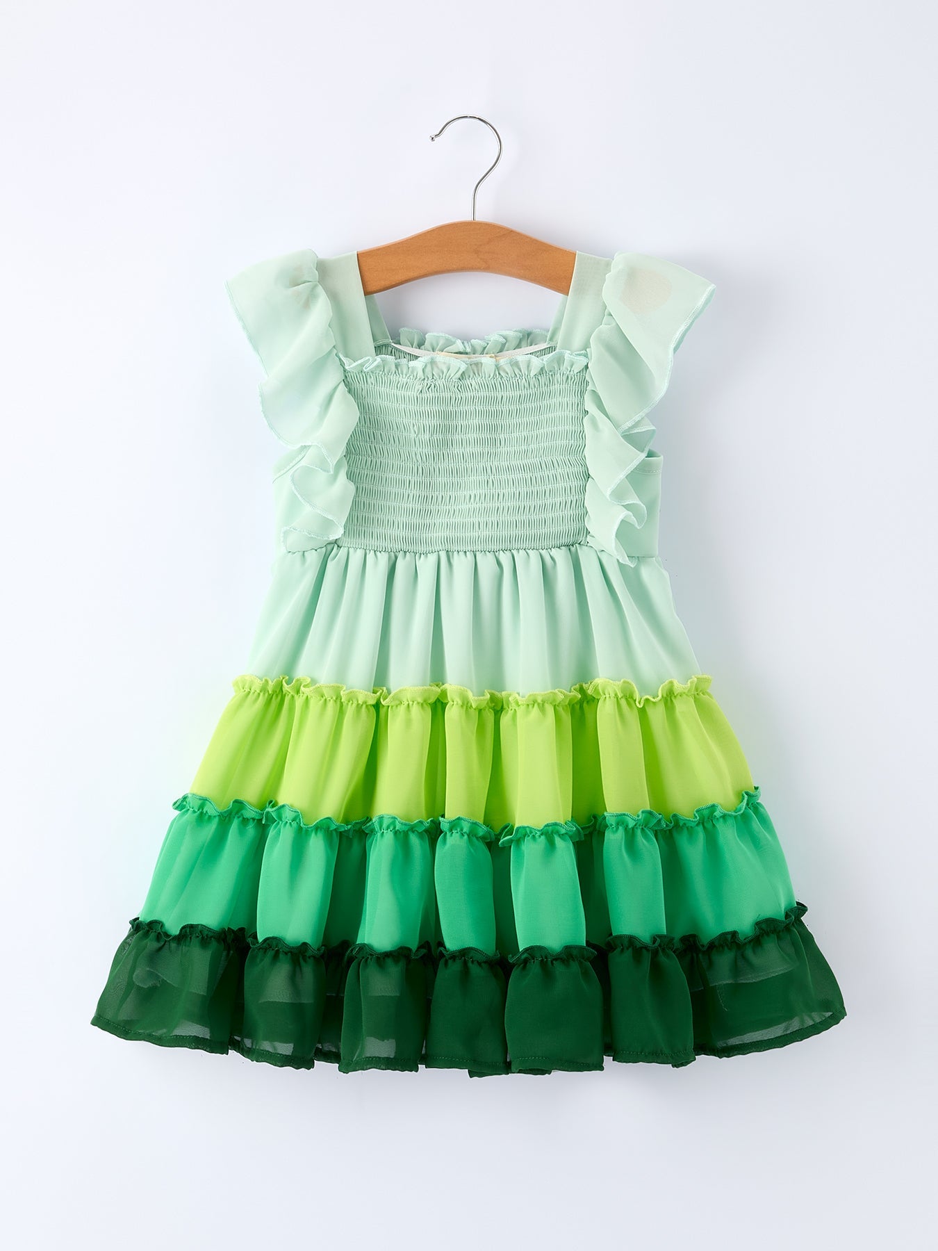 St. Patrick's Day Ombre Ruffle Dress for Girls – Green Gradient Layers