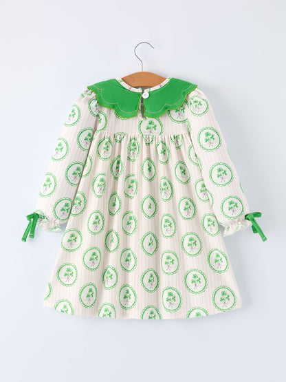 St. Patrick's Day Shamrock Striped Long Sleeve Girl Dress