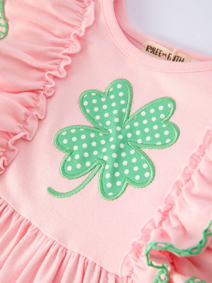 Girls St. Patrick’s Day Shamrock Applique Ruffle Girls Dress