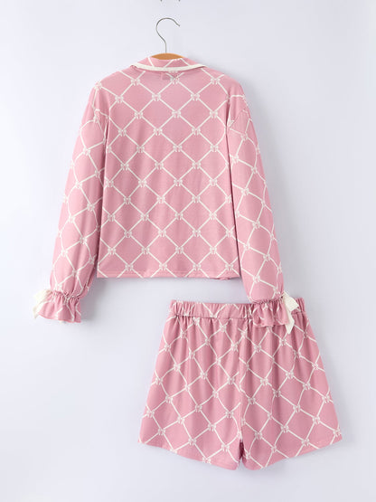 Mommy & me Autumn Check Bow Girls Lapel Pajamas