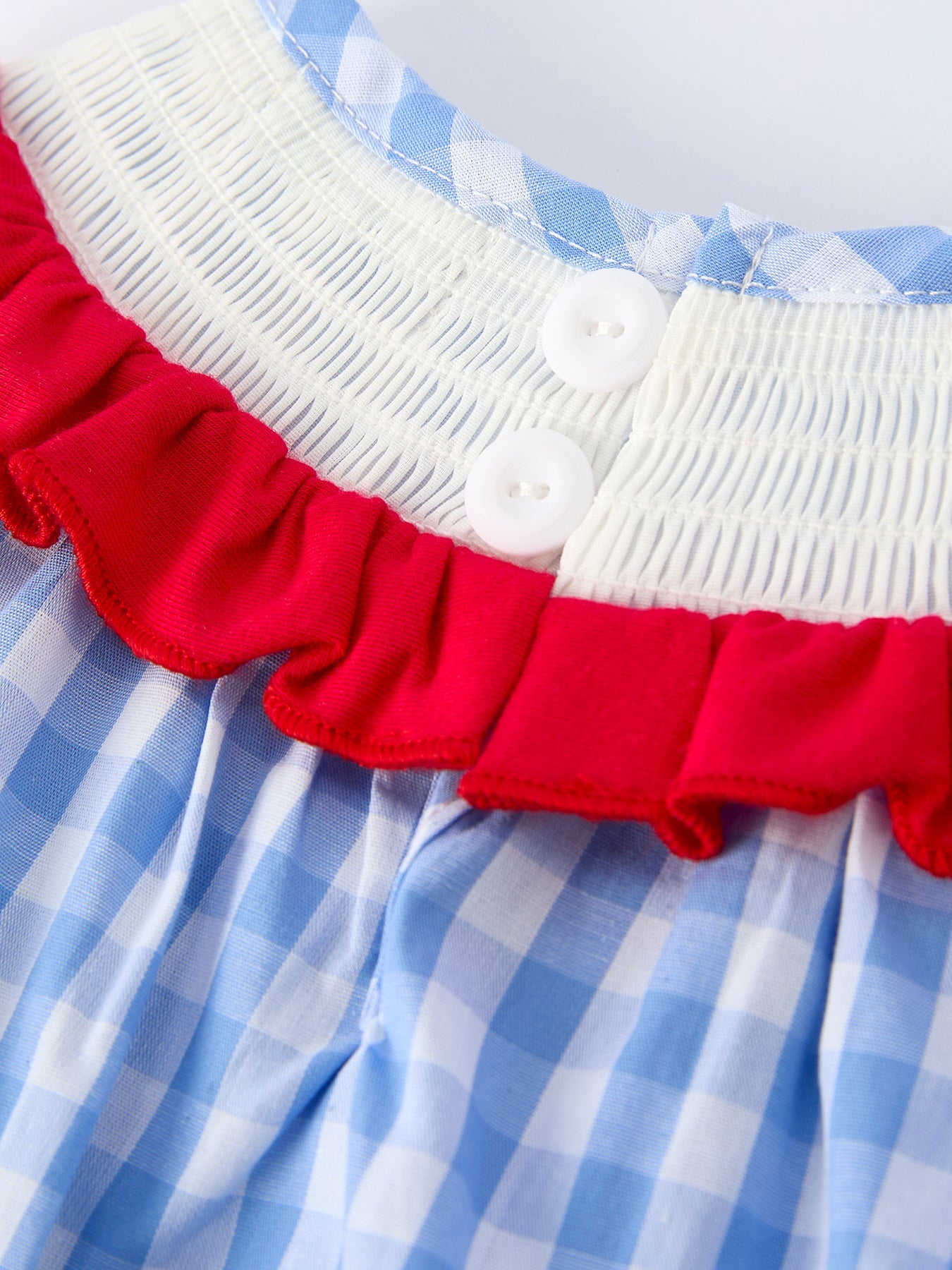 Baby Girls Summer Strawberry Bow Embroidered Smocked Romper