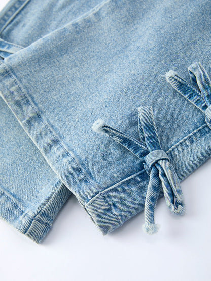 Wide-Leg Denim Pants With Pockets