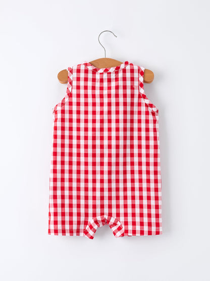 Summer Plaid Smocked Ruffle Boys Romper Sibling Outfits