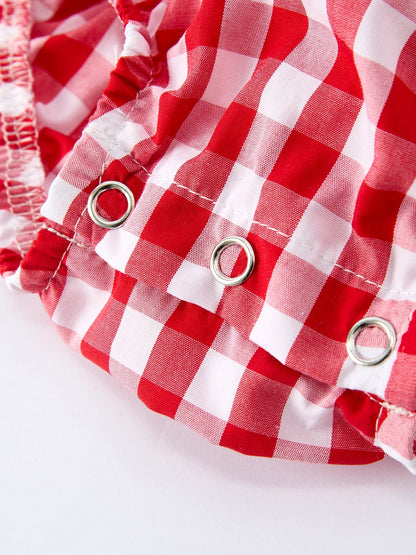 Summer Plaid Smocked Ruffle Girl Romper Sibling Outfits