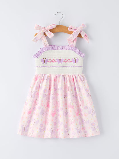 Butterfly Embroidery Smocking Bow Baby Girls Dress