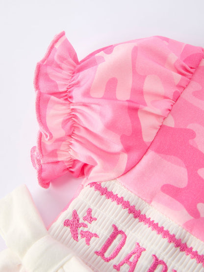 Camouflage "DADDY'S GIRL" Smocking Embroidery Girls Romper