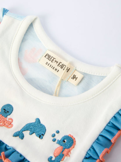 Marine Animal Embroidered Baby Girl Romper