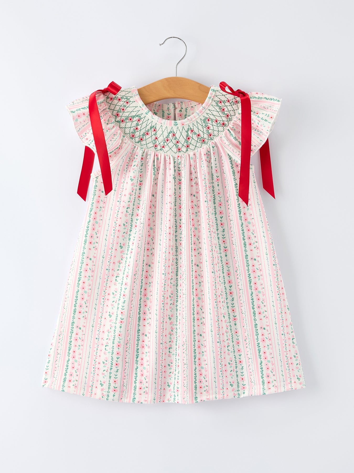 Pink Spring Floral Smocked Girl Dress