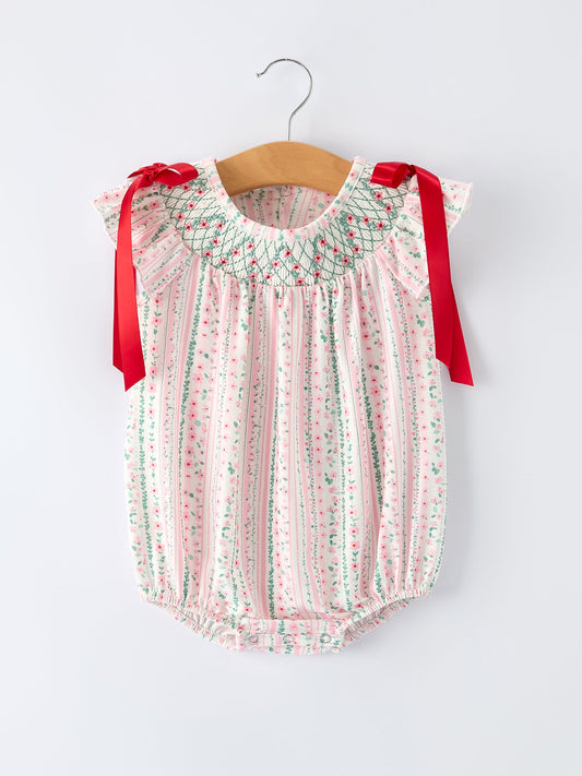 Pink Spring Floral Smocked Baby Girl Romper