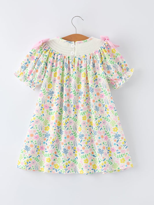 Easter Bunny Embroidered Pom-Pom Short-Sleeved  Girls Dress