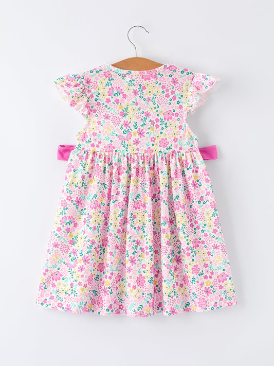 Easter Colorful Floral Bunny Bow Smocking Embroidery Girl Dress