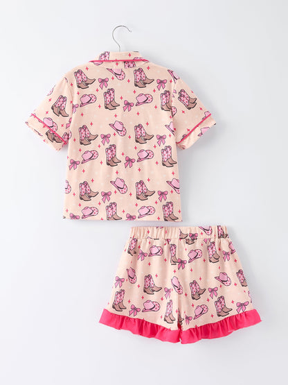 Mommy & Me Western Print Ruffle Pajama Set