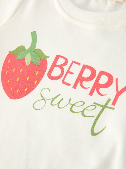 Girls' Spring Short-sleeved "Berry Sweet" Printed Top and Skirt Set