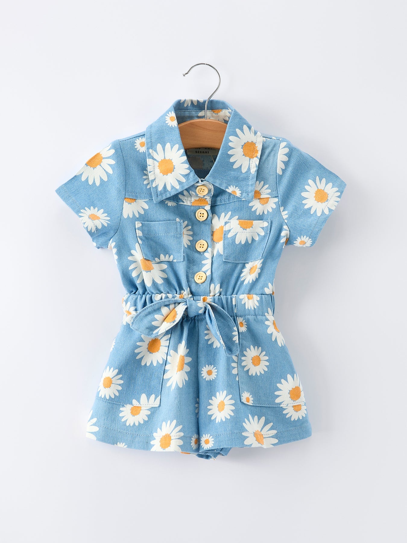 Spring Daisy Print Girls Blue Jumpsuit