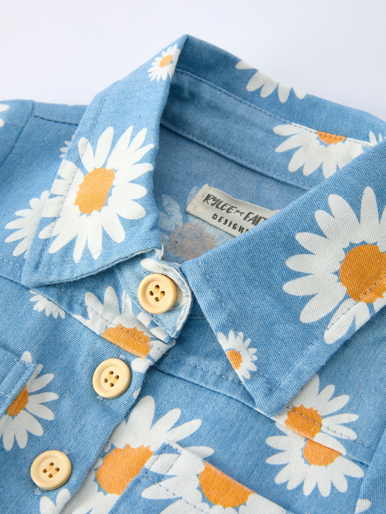Spring Daisy Print Girls Blue Jumpsuit