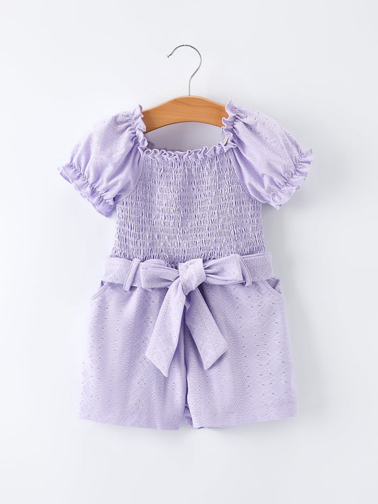 Spring Purple Short-sleeved Girls Jumpsuit
