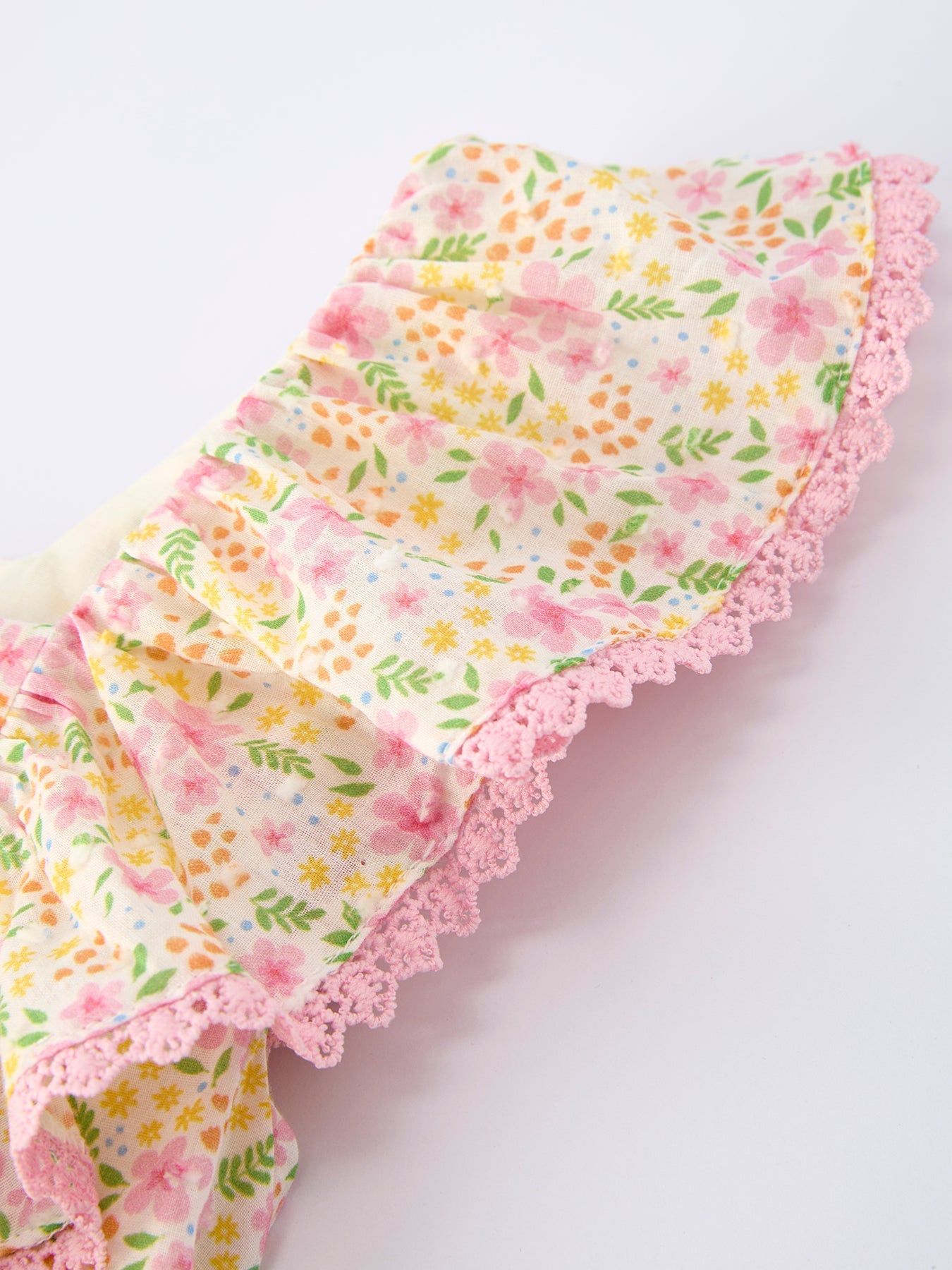 Spring Floral Girls Ruffle Dress With Bow Straw Hat Set