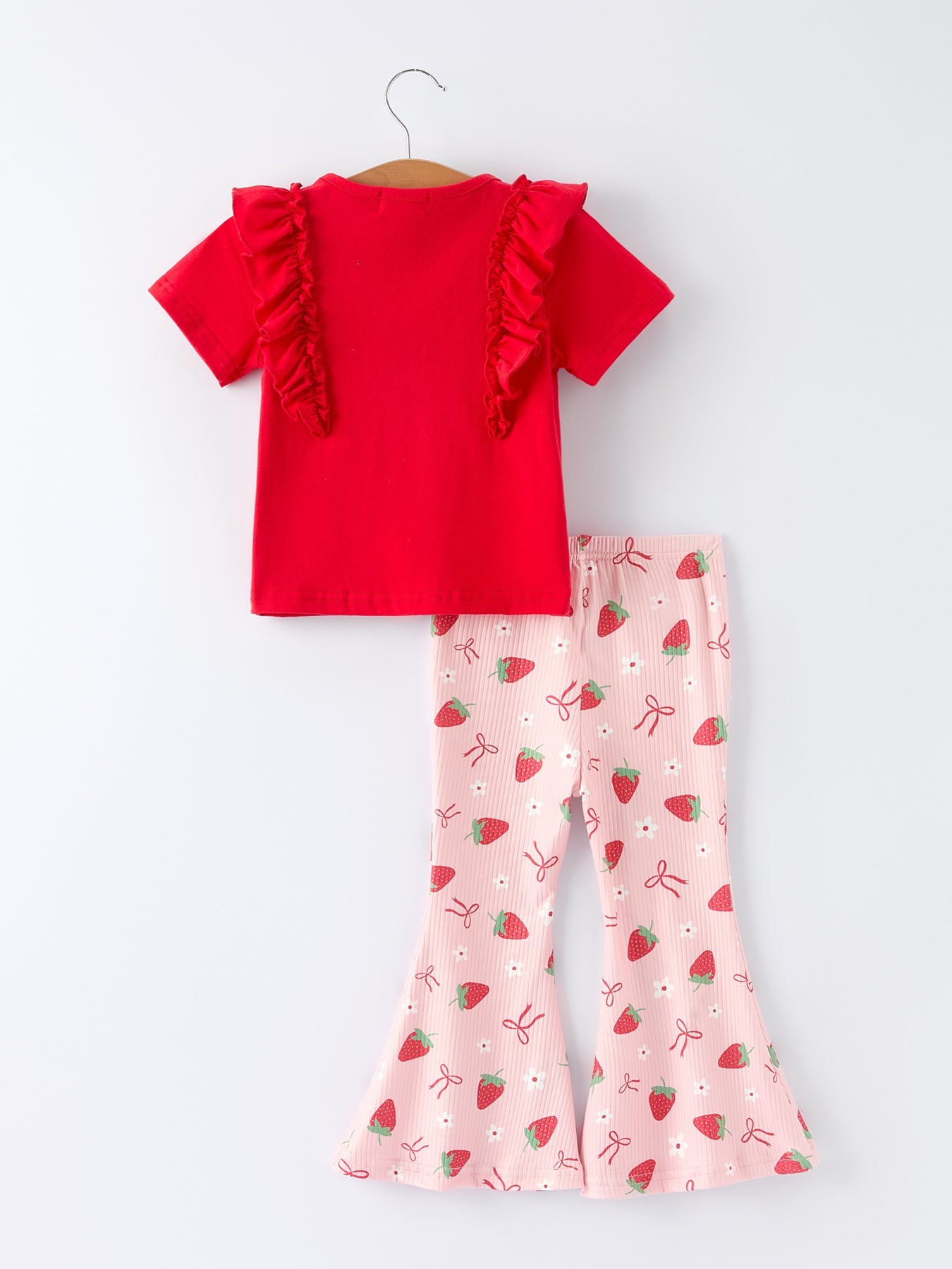 Strawberry Bow Girls Ruffle Top and Bell Bottoms Set