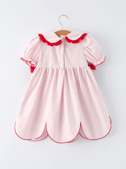 Girls' Plaid Smocked Strawberry Applique Dress