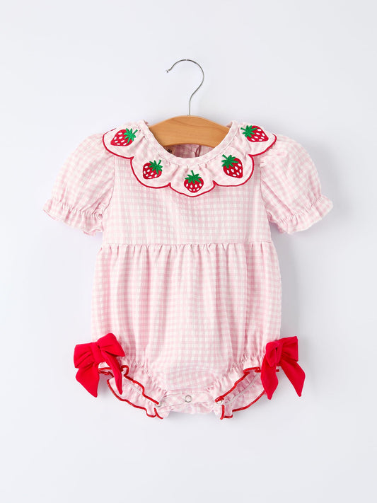 Baby Girls' Plaid Smocked Strawberry Applique Romper
