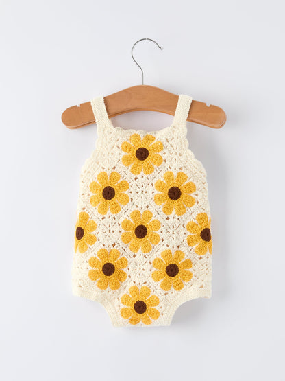 Summer Sunflower Baby Crochet Romper