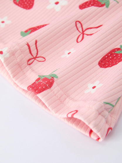 Strawberry Bow Girls Ruffle Top and Bell Bottoms Set