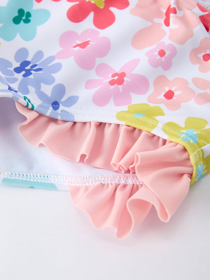 Summer Floral Girls Long Sleeve Swim Set