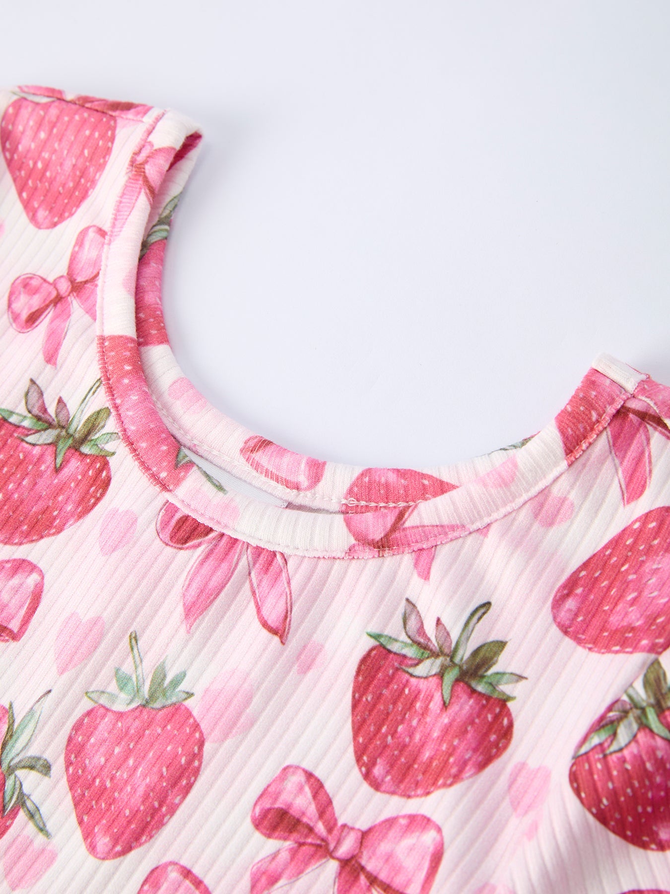 Summer Strawberry Bow Girls Short Sleeve Dress