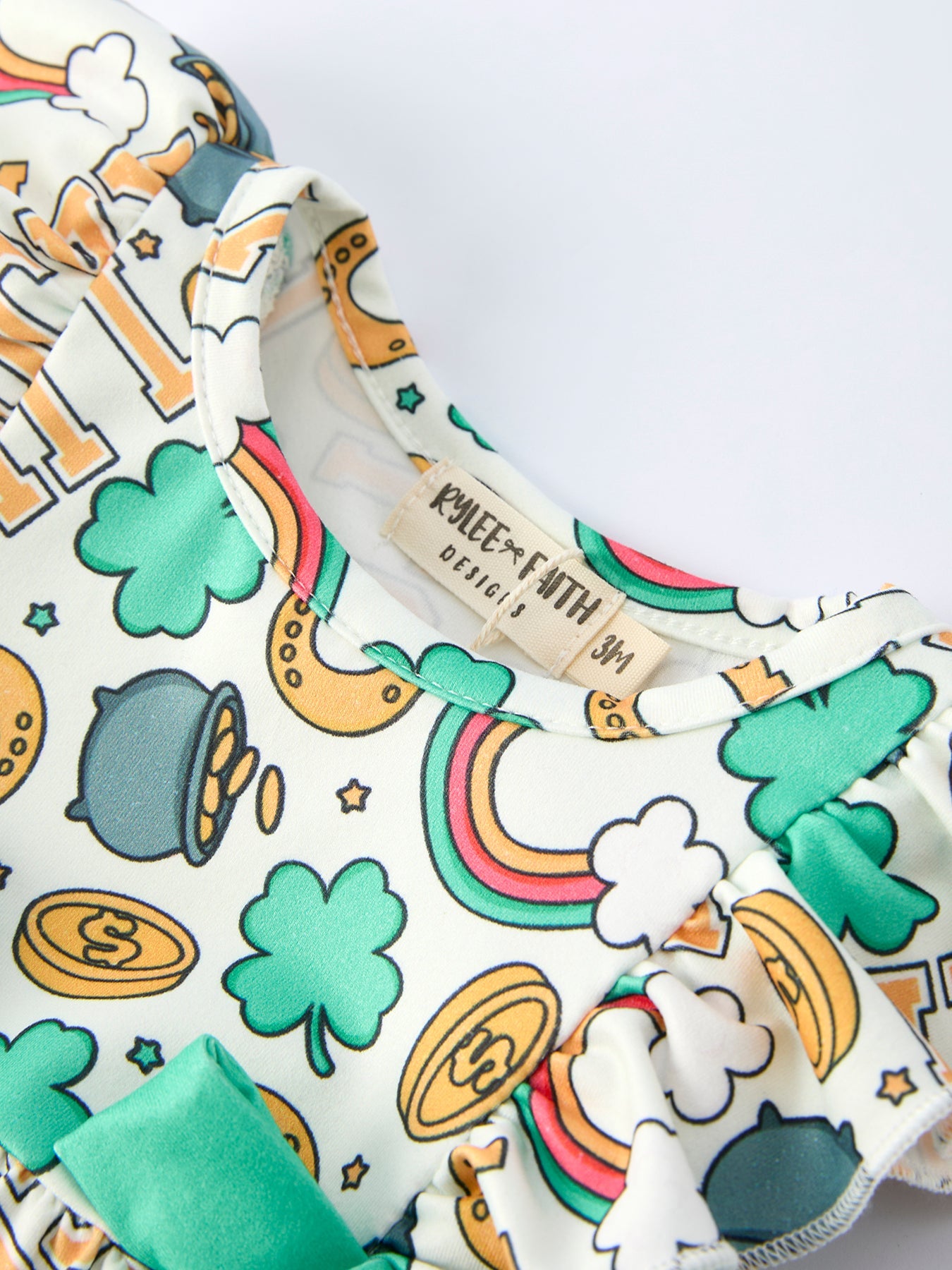 St Patrick's Day Shamrock Bow Baby Girl Romper