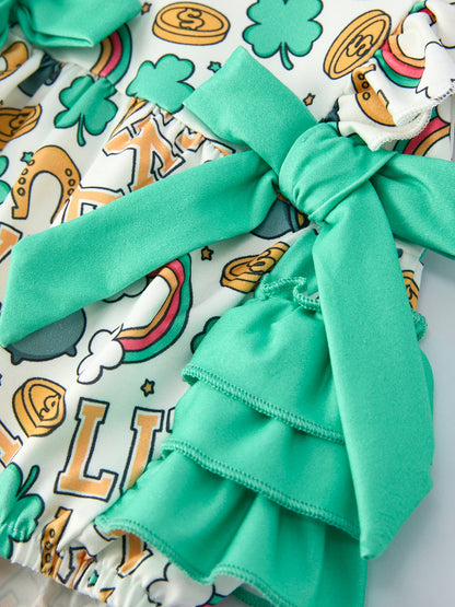 St Patrick's Day Shamrock Bow Baby Girl Romper
