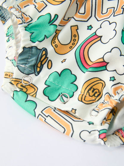 St Patrick's Day Shamrock Bow Baby Girl Romper