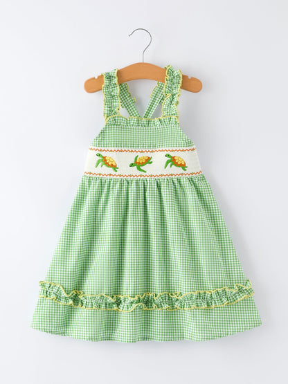 Spring Turtle Smocked Baby Girls Dress