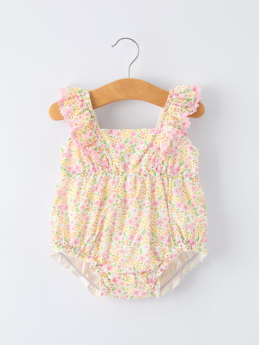 Floral Girls Smocked Ruffle Romper