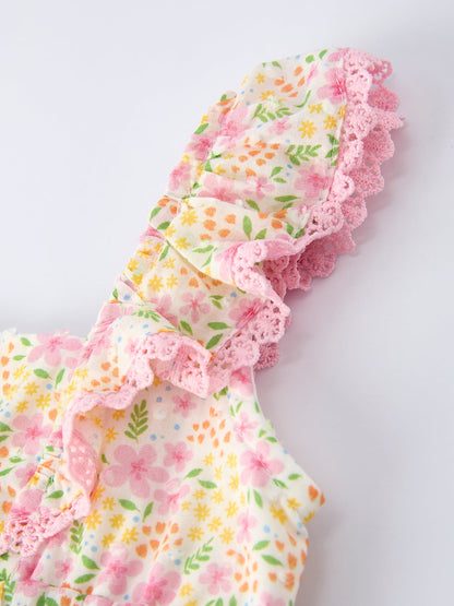 Floral Girls Smocked Ruffle Romper