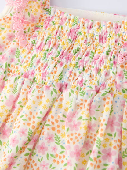 Floral Girls Smocked Ruffle Romper