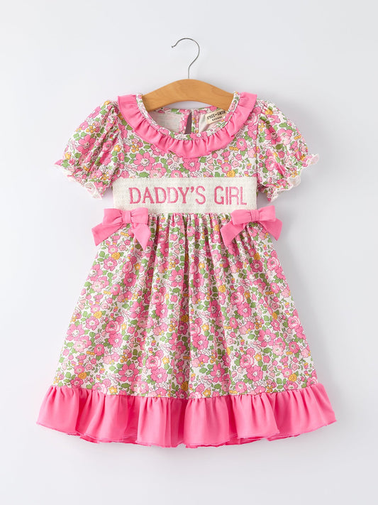 "DADDY'S GIRL" Bow Embroidered Ruffle Collar Girl Dress