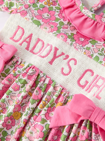 "DADDY'S GIRL" Bow Embroidered Ruffle Collar Girl Dress