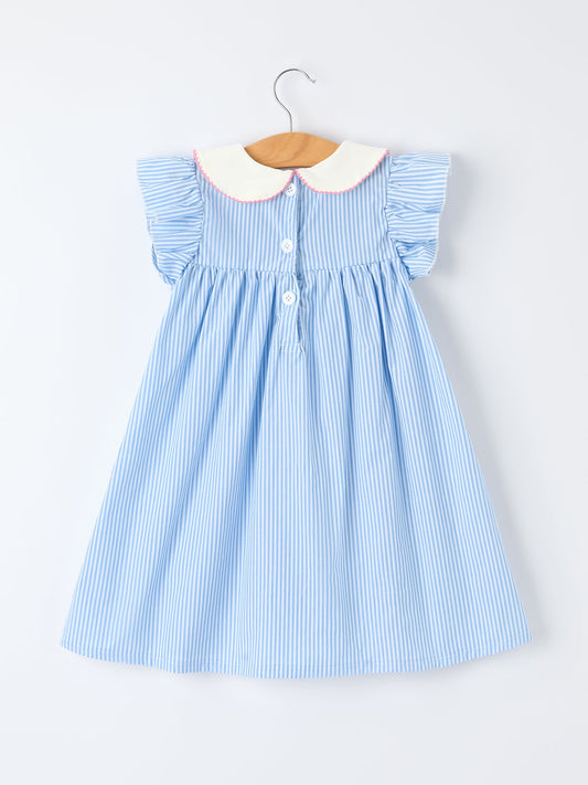 Blue Stripe Girl Dress Petal Peter Pan Collar Bow