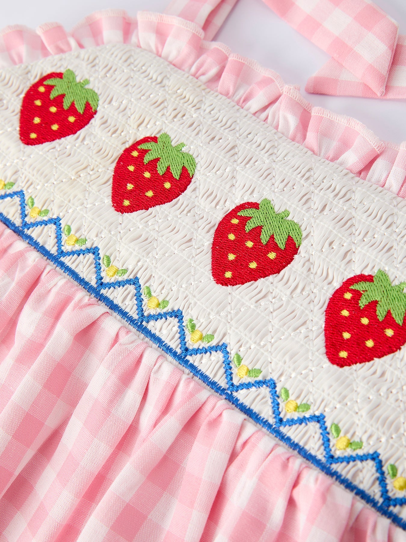 Strawberry Embroidery Girl Dress Bow Strap Ruffle