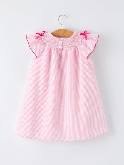 Strawberry Smocked Girl Dress Bow Ruffle