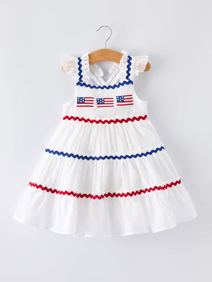 4th of July Flag Girl Tiered Ruffle Dress