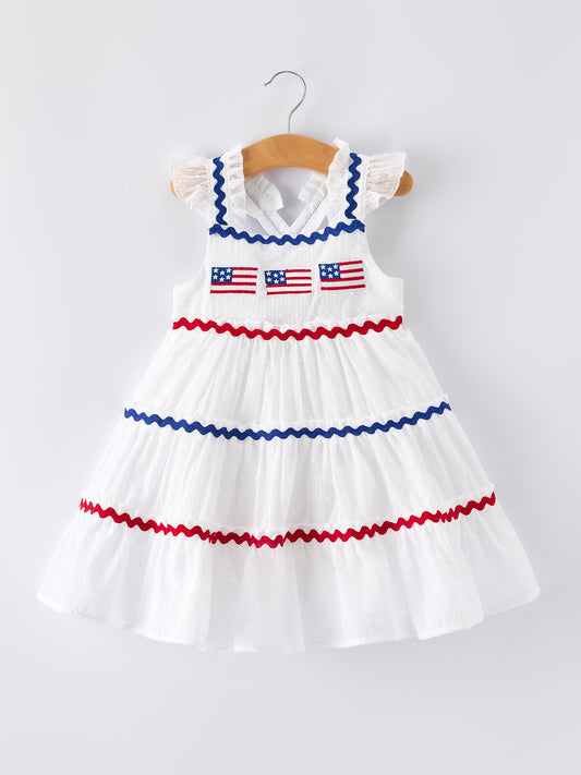 4th of July Flag Girl Tiered Ruffle Dress