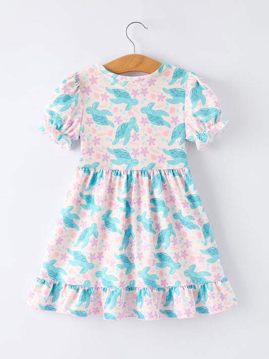Ocean Animal Sea Turtle Girl Ruffle Dress