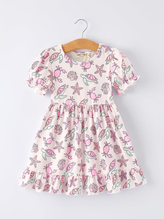 Ocean Print Girl Ruffle Dress