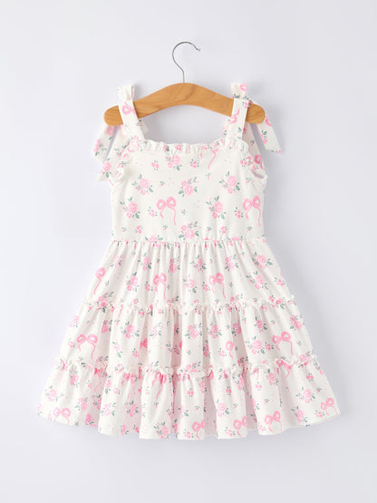 Floral Bow Girl Ruffle Dress