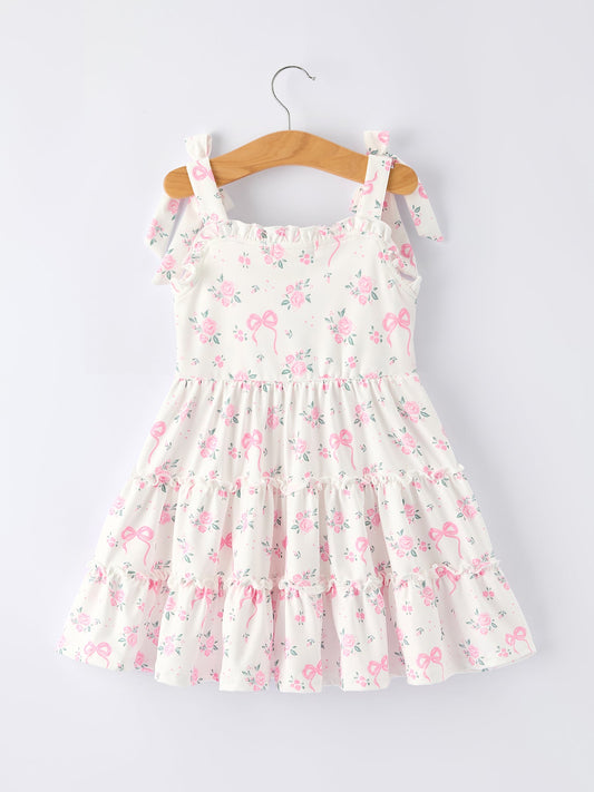 Floral Bow Girl Ruffle Dress