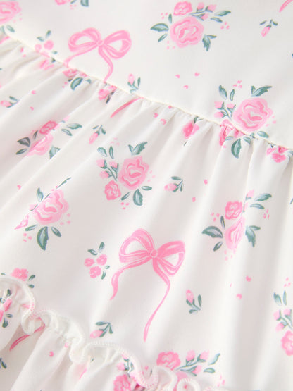 Floral Bow Girl Ruffle Dress
